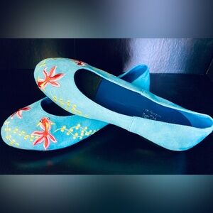 Little Garden Embroider Goldfish Blue Flats Size 5.5 NEW